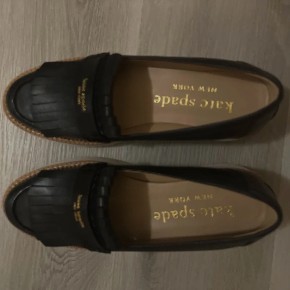 Kate Spade Hallie Lug Loafer Black Leather with White Platform Sole Size 9